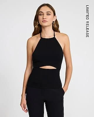 top Express Women's Studio Stretch Crepe Halter Front Cutout Tank Top Express $16.2