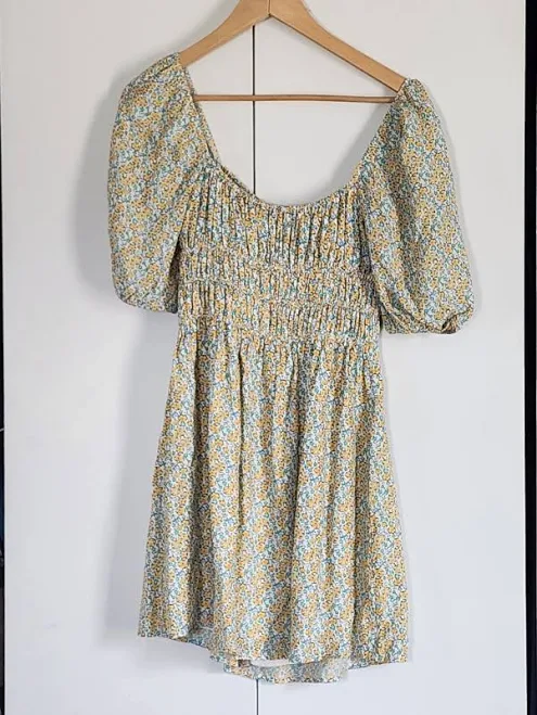 dress Faithfull The Brand Dresses | Faithfull The Brand Yellow And Blue Floral Smocked Mini Dress | Color: Blue/Yellow | Size: 4 | Societyofthread's Closet Poshmark $60