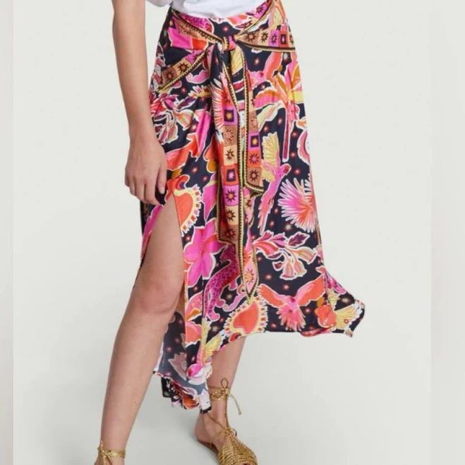 skirt Farm Rio Skirts | Farm Rio Pink Orange Wrap Midi Skirt | Color: Black/Pink | Size: 2 | Sophiewhitney's Closet Poshmark $120