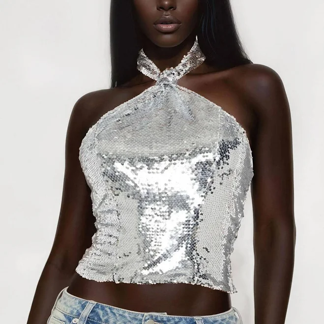 top Fashion Nova Disco Fever Sequin Halter Top Fashion Nova $29.99