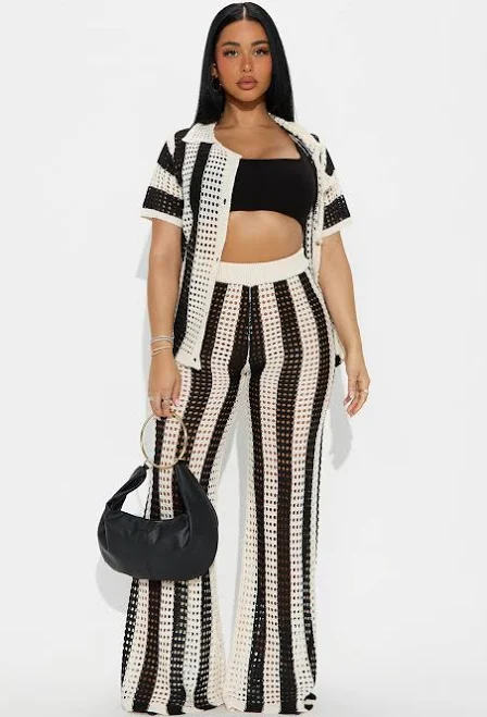 bottoms Fashion Nova Hayden Crochet Short Sleeve Button Up Shirt and Wide Leg Pant Set Fashion Nova $24.75