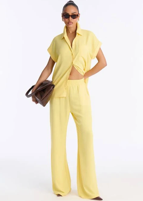 matching set Fashion Nova Short Sleeve Button Up Shirt and Wide Leg Pant Set Fashion Nova $27.99