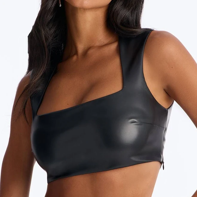 sleeveless top Fashion Nova Sleeveless Cropped Faux Leather Blouse Fashion Nova $13.99