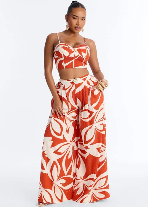 matching set Fashion Nova Sleeveless Linen Cropped Bra Top and Wide Leg Pant Set Fashion Nova $51.99