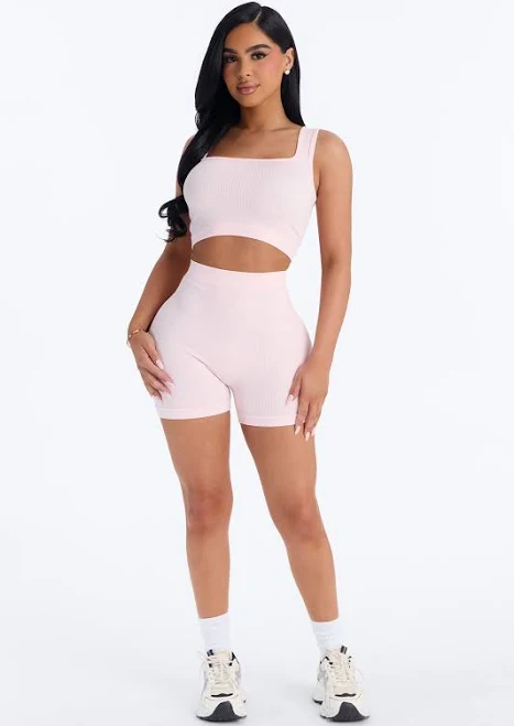 matching set Fashion Nova Sleeveless Seamless Cropped Tank Top and Biker Shorts Short Set Fashion Nova $14.99