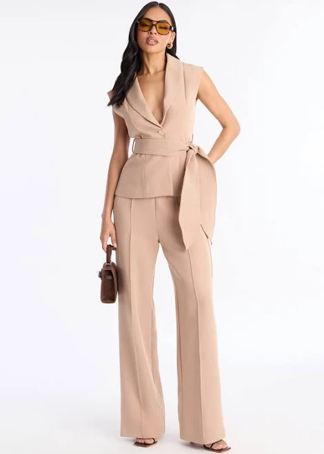 two piece set Fashion Nova Tie Waist Sleeveless Vest and Wide Leg Pant Set Fashion Nova $69.99
