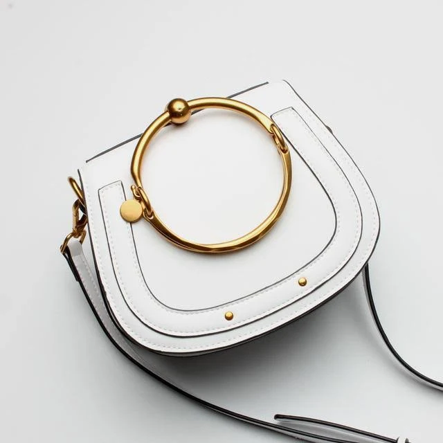 bag Faux-Leather Saddle Bag with Brass Buckle Leather Skin $89.99