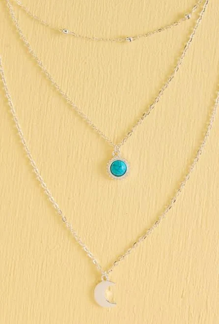 accessory Faux Turquoise Moon Layered Silver Necklace Earthbound Trading Company $16.95