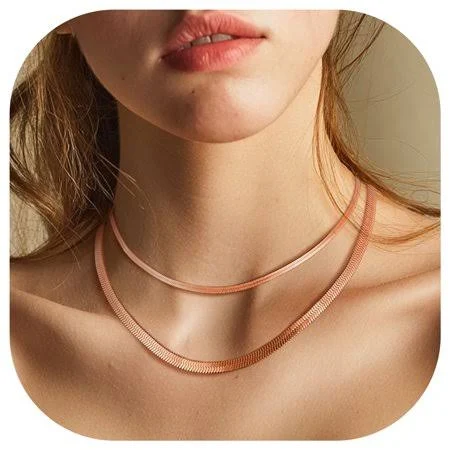 accessory Findchic 2pcs Rose Gold Plated Necklaces for Women Layered Herringbone Choker Snake Chain Birthday Mothers Day Jewelry Gifts Her Mom Wife Women Female Walmart - FindChic Jewelry Official $21.89