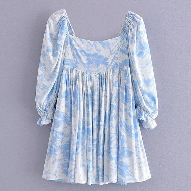 dress Floral Print A-Line Puff Sleeve Pleated Mini Dress Sun imperial Fashion $48.36