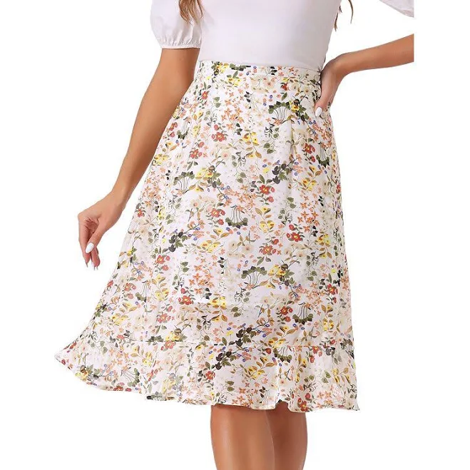 skirt Floral Ruffle Elastic High Waist Flowy Split Midi Skirt Kohl's $35.99