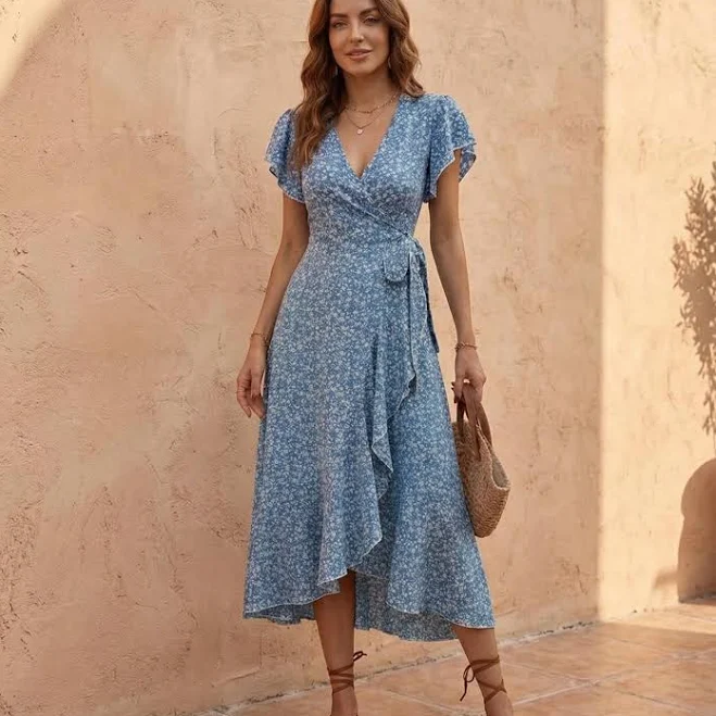 dress French Floral Flutter Sleeve Midi Dress Etsy - Seller $44.23