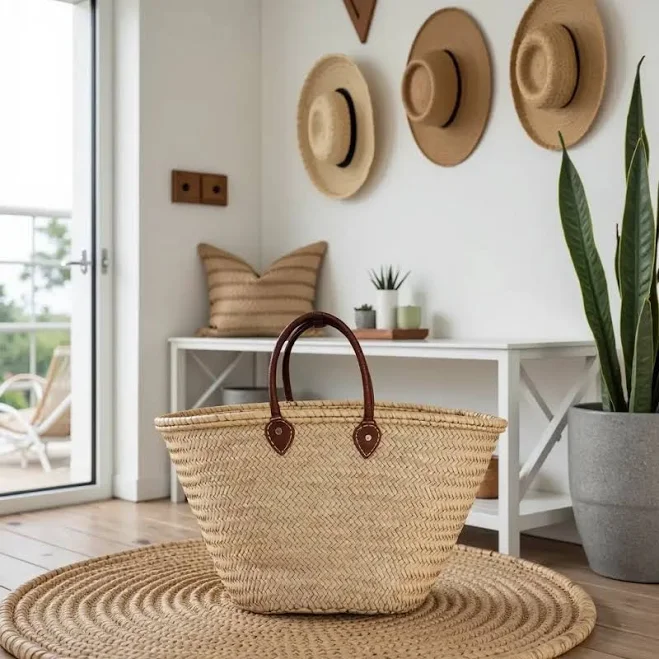 bag French Market Straw Tote Bag with Leather Handles Marrakeche Crafts $69