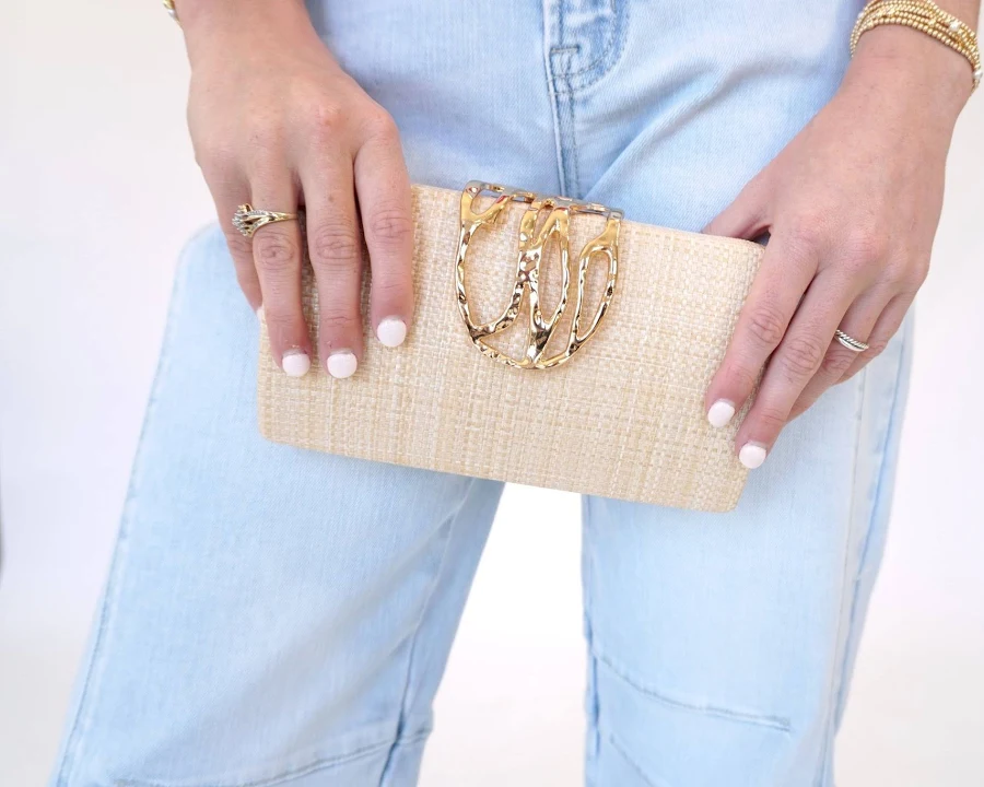 bag Gaia Woven Straw Evening Bag with Gold Hardware Anderson Ave Boutique $48.95