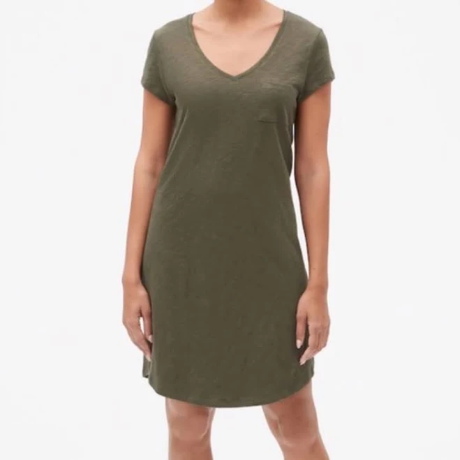 dress Gap Dresses | Gap Olive Green V Neck T-Shirt Dress | Color: Green | Size: Mt | Maritanasue's Closet Poshmark $12