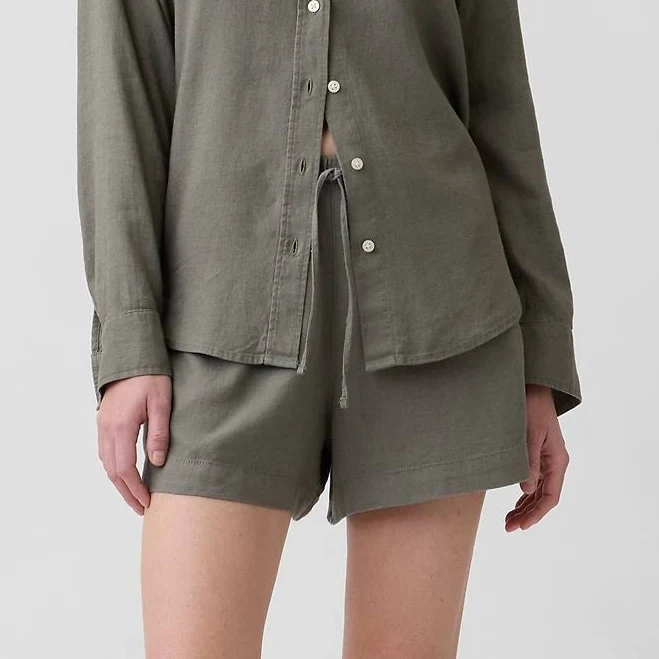 bottoms Gap Women's 4" High Rise Pull-On Linen-Blend Shorts Gap Factory $17.99