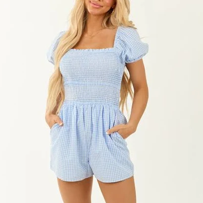 romper Gingham Puff Sleeve Romper Lime Lush $59.99