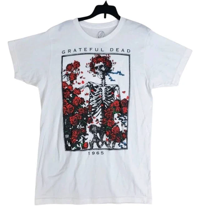 top Grateful Dead 1965 T-shirt Skeleton Red Roses Mens M White Graphic Ss eBay - liascloset2 $44