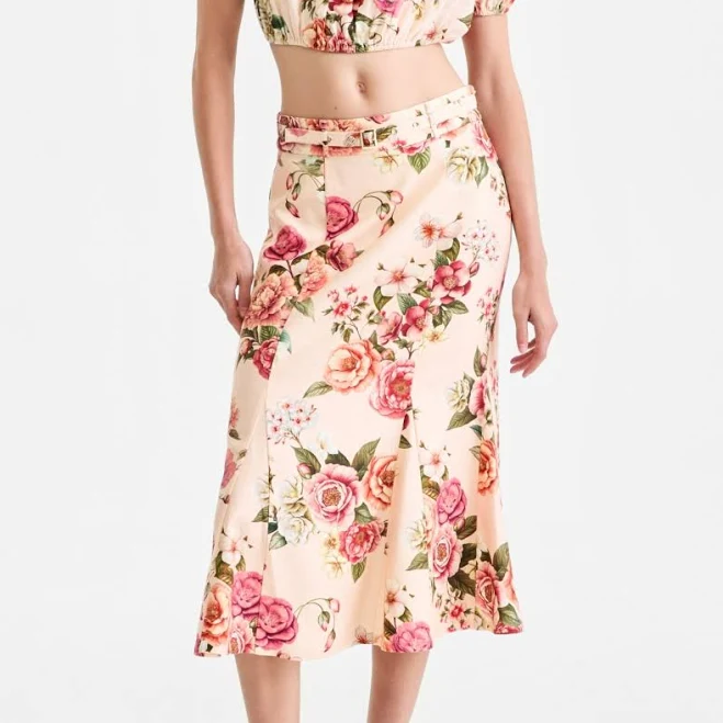 skirt GUESS Women's Ryan Floral Linen-Blend Midi Skirt Macy's $88.5