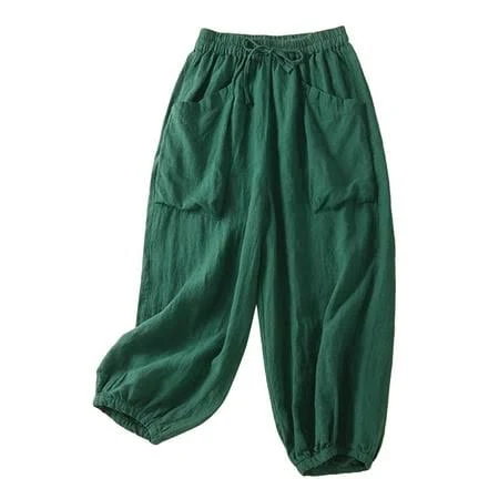yoga outfits Gzwyht Women Cotton Linen Harem Loose Baggy Elastic Waist Yoga Boho Palazzo Pants With Pockets Casual Loose Baggy Trousers Beach Walmart - BOOXK $12.81