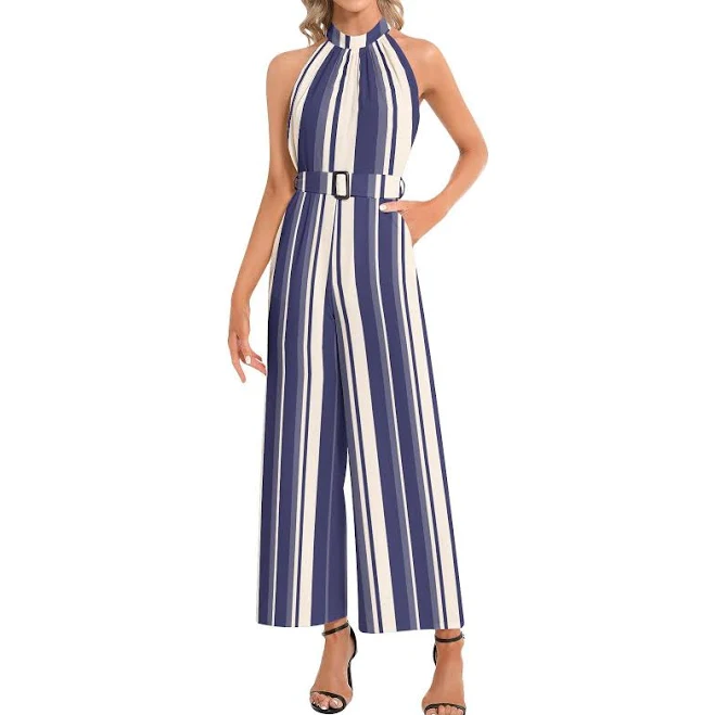 jumpsuit Halter Belted One-Piece Jumpsuit Etsy - Seller $34.95