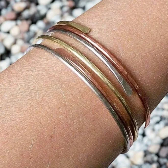 accessory Hammered Copper Brass Stainless Steel Stacking Bangle Bracelets Etsy - Seller $24