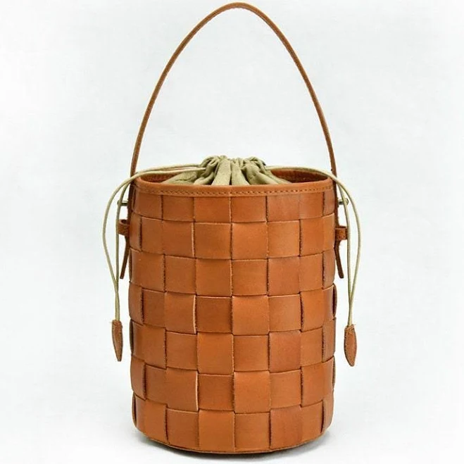 bag Handcrafted Woven Leather Bucket Bag Alexel Crafts $120.54