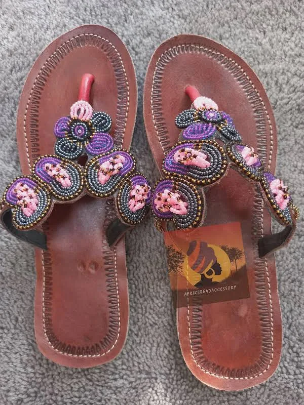 shoes Handmade Beaded Leather Slides Etsy - Seller $34.5