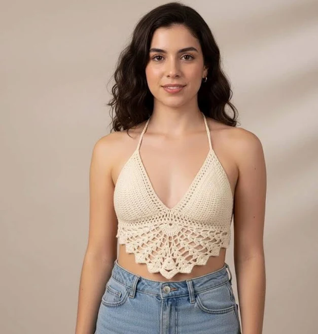 sleeveless top Handmade Crochet Halter Top: Cream Cotton Bralette, Summer Beachwear Etsy - Seller $17.49