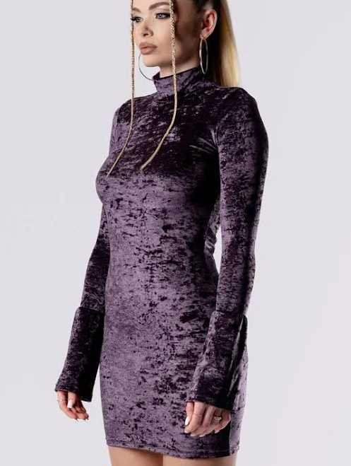 dress High Neck Velvet Bodycon Mini Dress Devil Walking $48.99