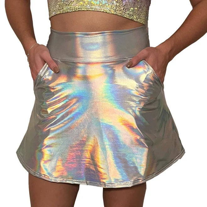 skirt Holographic A-Line Skirt with Optional Pockets Etsy - peridotcloth $35