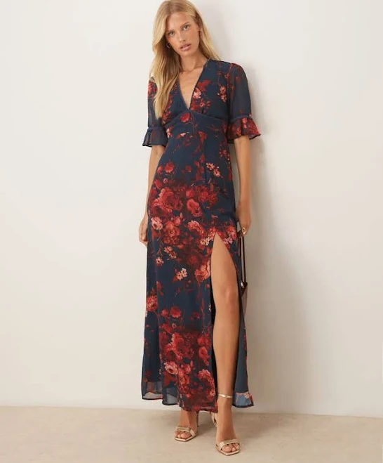 dress Hope & Ivy Floral Chiffon V-Neck Open Back Maxi Dress ASOS $156