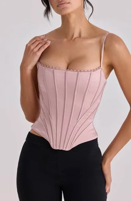 top HOUSE OF CB Cadie Satin Corset Top in Blush Pink at Nordstrom, Size X-Large Nordstrom $149