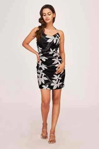 dress House of Varada Cowl Neck Ruched Floral Satin Dress Aza Fashions $132