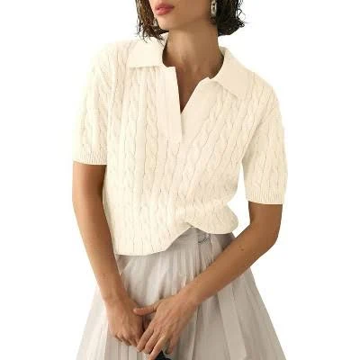 top Imily Bela Women's Cable V Neck Short Sleeve Knit Shirt Target $40.29