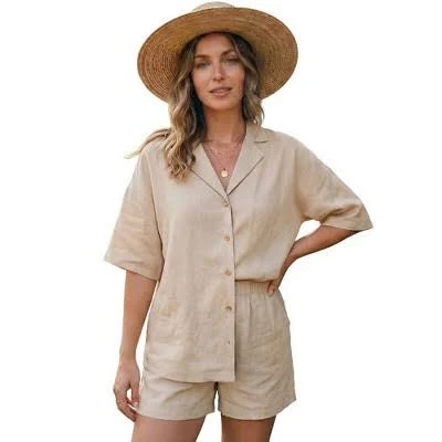 matching set Jess by Meiko Women's Casual Linen Collared Button Down Shirt and Shorts Set Target $48.99