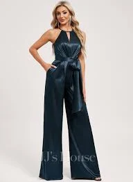 jumpsuit JJ's House Safara Halter Stretch Satin Bridesmaid Jumpsuit JJ's House $114