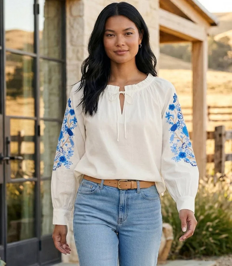 blouses Karen Kane Women's Floral Embroidered Cotton Peasant Top Karen Kane $128