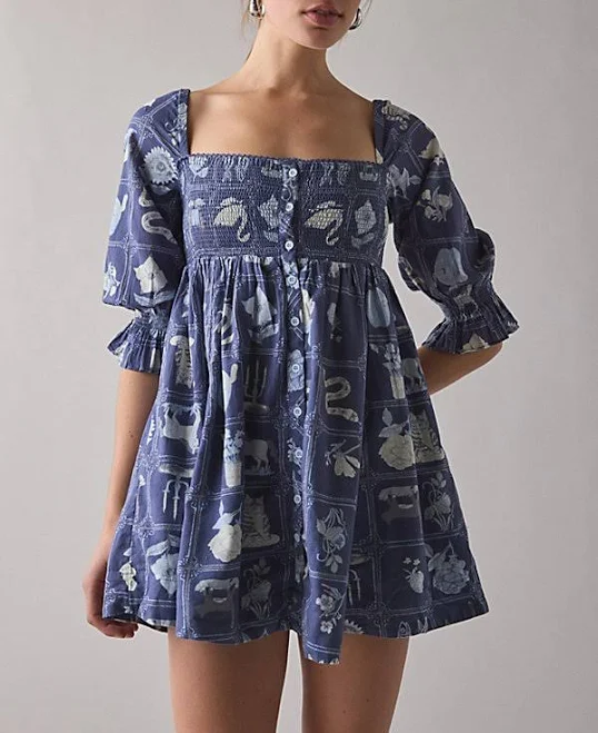 dress Kimchi Blue Cute As A Button Puff Sleeve Babydoll Mini Dress in Assorted Cotton, Women's 2XS at Urban Outfitters Urban Outfitters $51.75