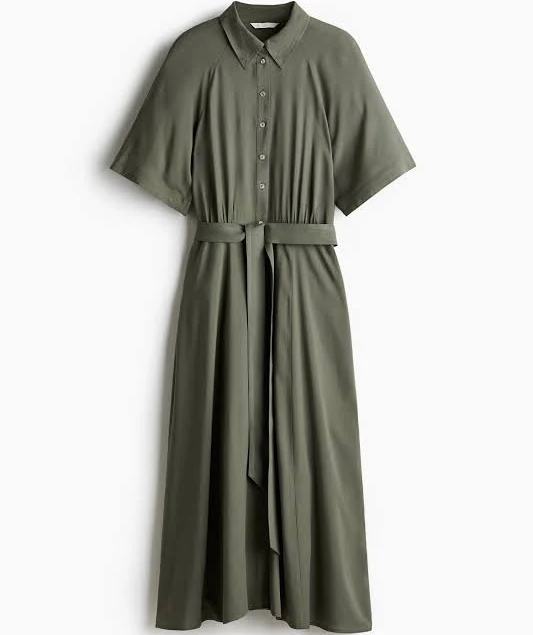 dress Ladies - Dark Khaki Green Tie-belt Shirt Dress - Size: XXS - H&M H&M $17.99