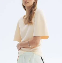 top Ladies H&M Cream Fine-knit T-shirt H&M $23.99