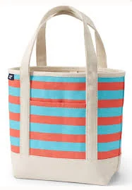 bag Lands' End Canvas Tote Bag Open Top - Living Coral Heritage Stripe eBay $49.95