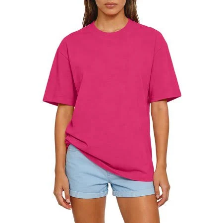 t-shirt Laqbezok Women's Hot Pink Oversized T-Shirt, Cotton Crew Neck Short Sleeve Tee, Casual Loose Fit Summer Top, Trendy Athletic Athleisure Wear, Size: Walmart - liliaqing $17.99