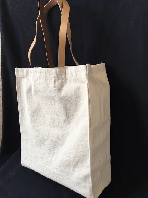 bag Large Canvas Tote Bag Unbleached Cotton Canvas Leather Strap W/pocket eBay - lulu2010 $19.95