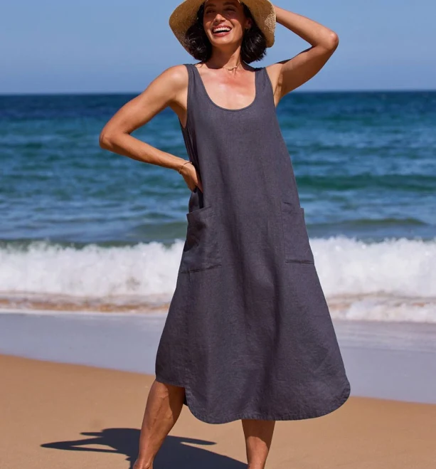 linen outfit Laurel Women's Sustainable Linen Dress Nomad the Label US $155