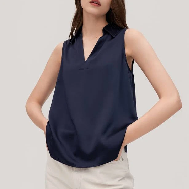 top Lilysilk V-Neck Sleeveless Silk Violet Shirt for Women LilySilk $119