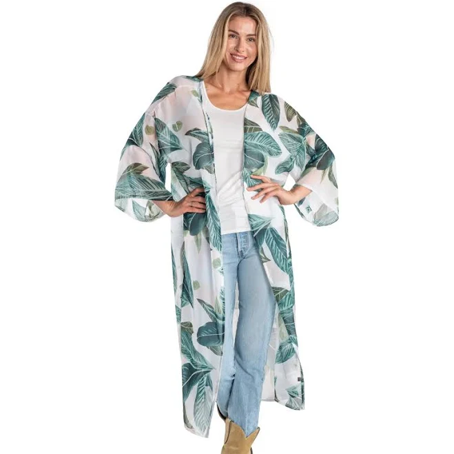 cover up Linda Anderson Women's Tropical Leaf Kimono TikTok Shop $24.95