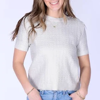 t-shirt Linda Knit Metallic Sparkle Tee Top It Off $72