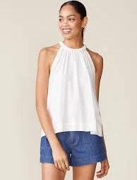 top Linen Blend Tie Back Halter - Off White / Small anthemthelabel.com $16.7