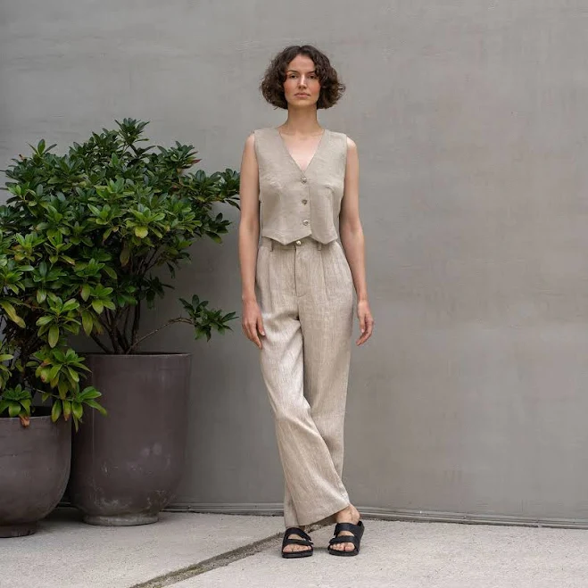 matching set Linen Vest & Wide Leg Pants 2-Piece menique.com $239.9
